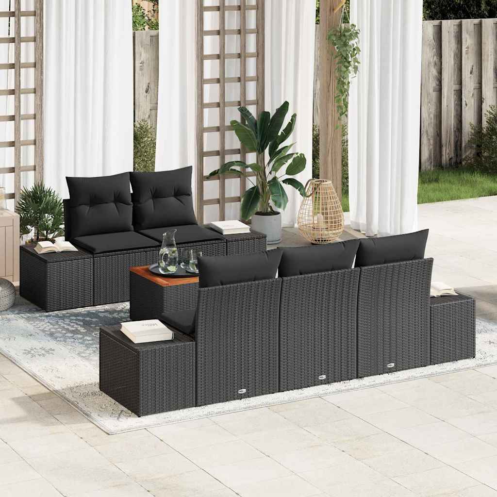 Set Divano da Giardino 6 pz Nero polyrattan
