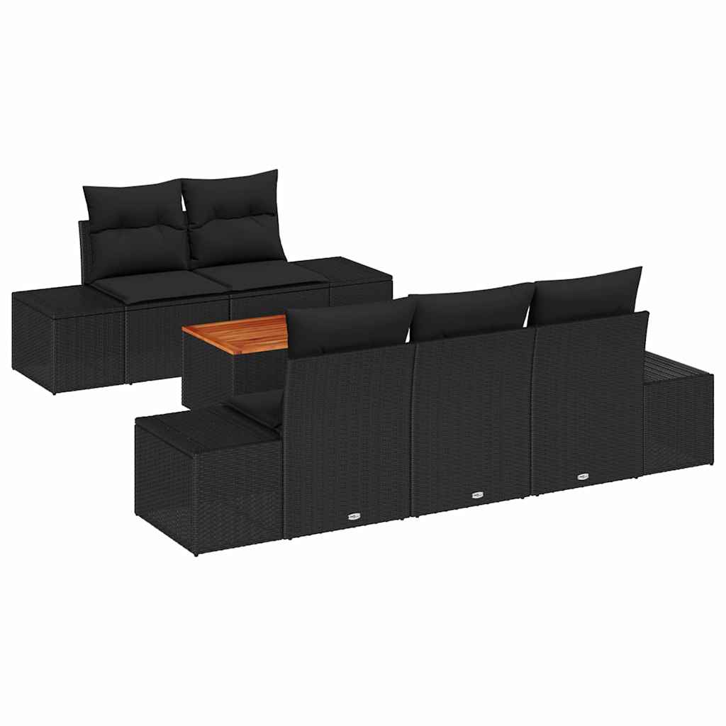 Set Divano da Giardino 6 pz Nero polyrattan