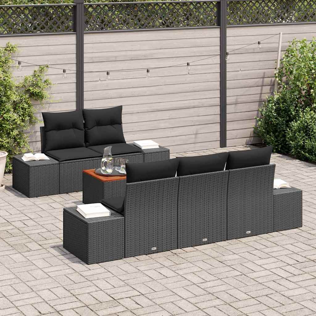 Set Divano da Giardino 6 pz Nero polyrattan