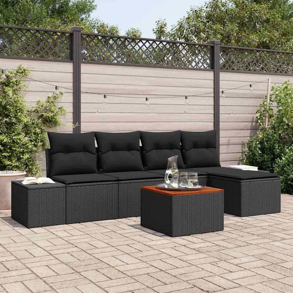 Set Divano da Giardino 6 pz Nero polyrattan