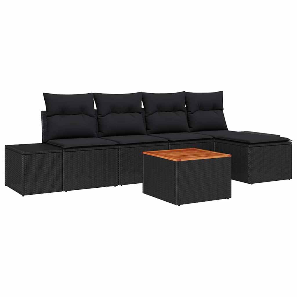 Set Divano da Giardino 6 pz Nero polyrattan