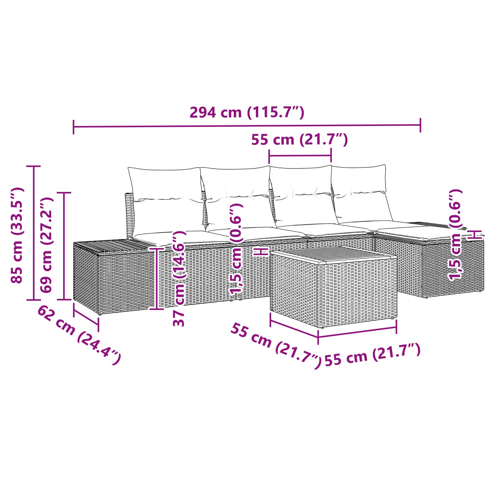 Set Divano da Giardino 6 pz Nero polyrattan