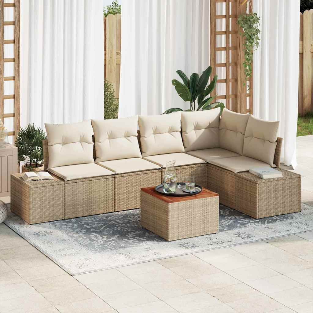 Set Divano da Giardino 6 pz Beige polyrattan