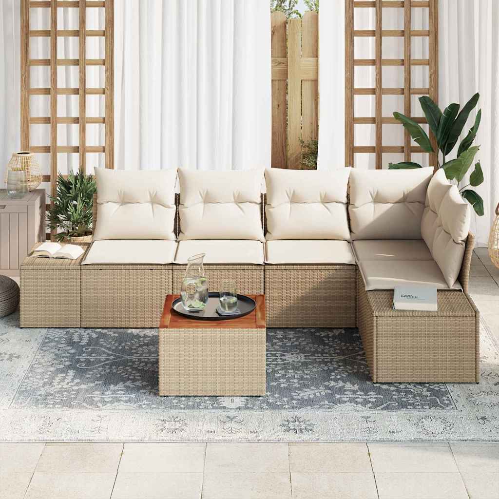 Set Divano da Giardino 6 pz Beige polyrattan