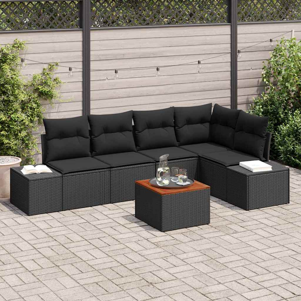 Set Divano da Giardino 6 pz Nero polyrattan