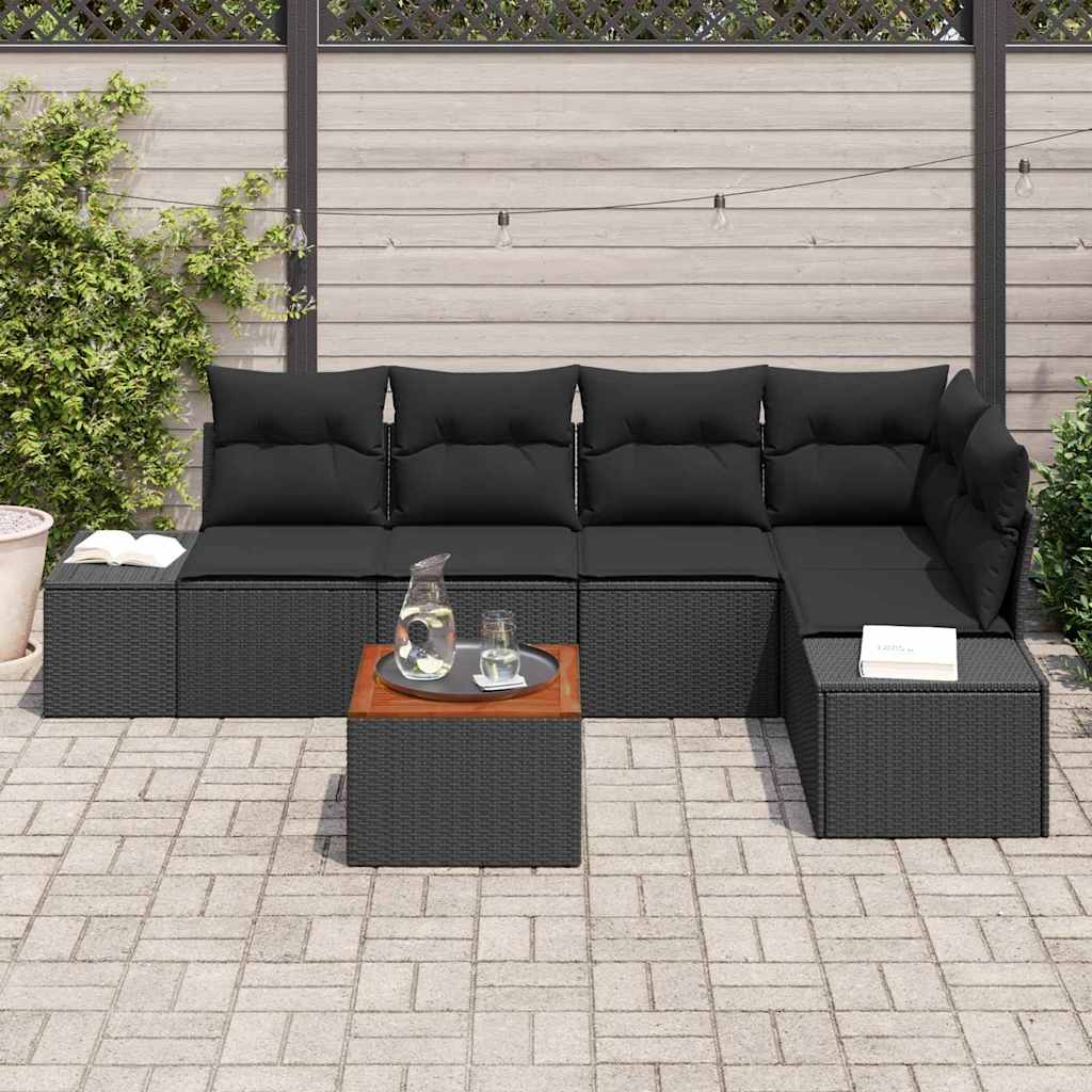 Set Divano da Giardino 6 pz Nero polyrattan