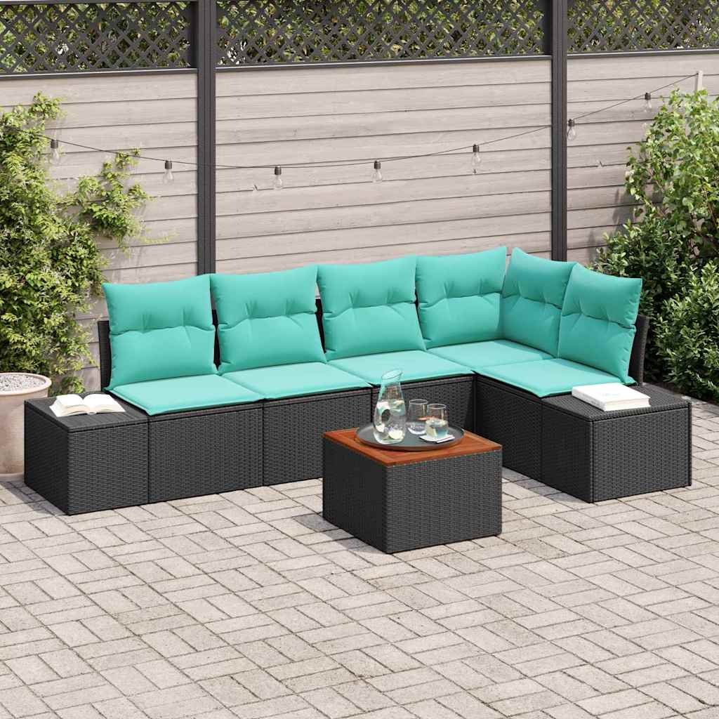 Set Divano da Giardino 6 pz Nero polyrattan