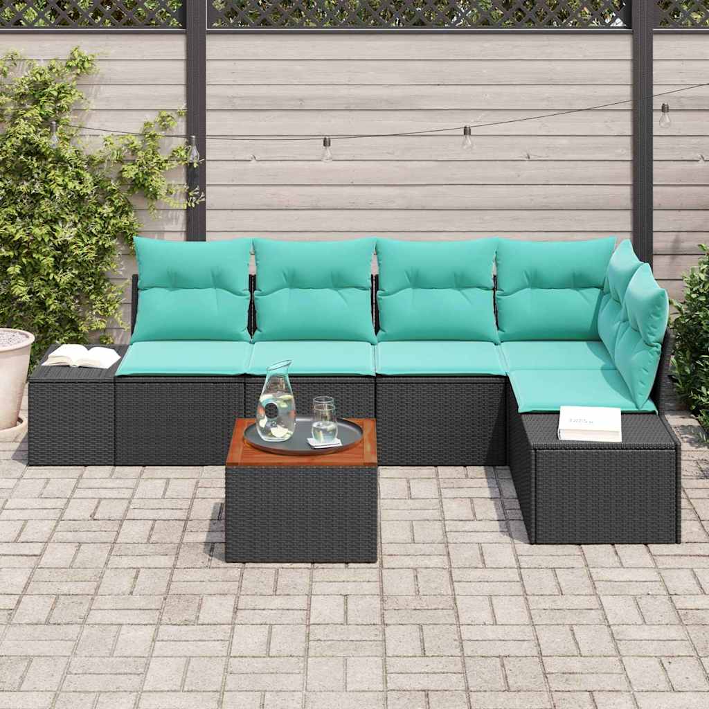 Set Divano da Giardino 6 pz Nero polyrattan