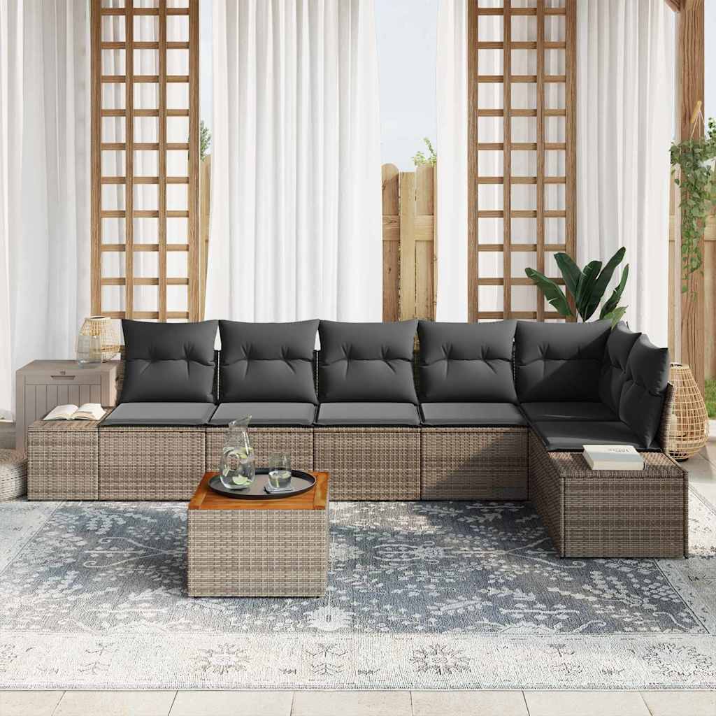 Set Divano da Giardino 7 pz Grigio polyrattan