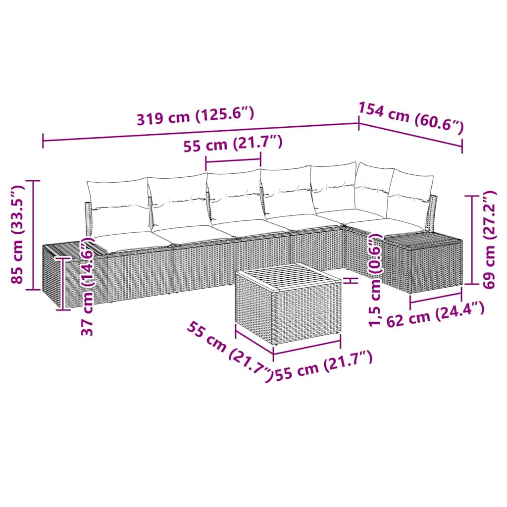 Set Divano da Giardino 7 pz Grigio polyrattan