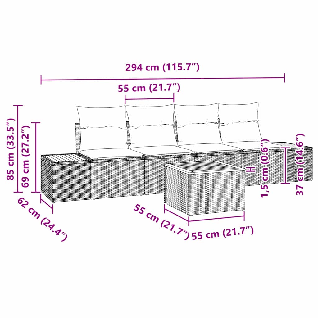 Set Divano da Giardino 5 pz Beige Poly Rattan
