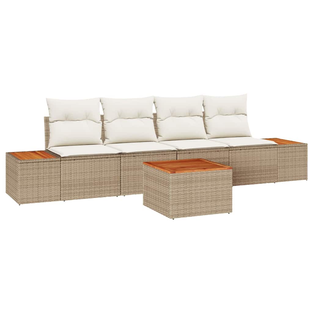 Set Divano da Giardino 5 pz Beige Poly Rattan