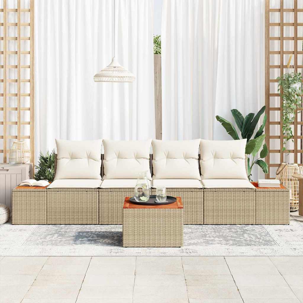 Set Divano da Giardino 5 pz Beige Poly Rattan
