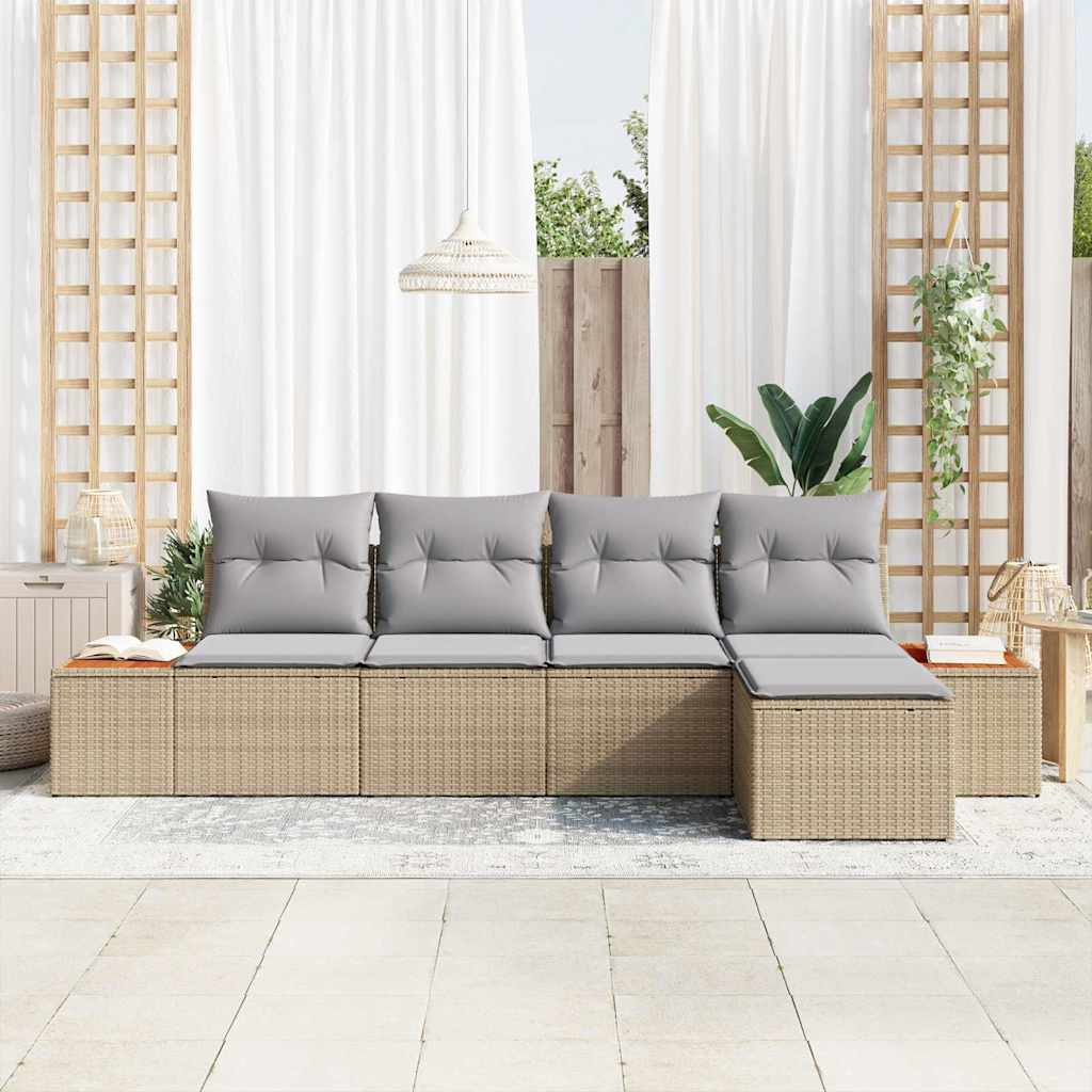Set Divano da Giardino 5 pz Beige Poly Rattan
