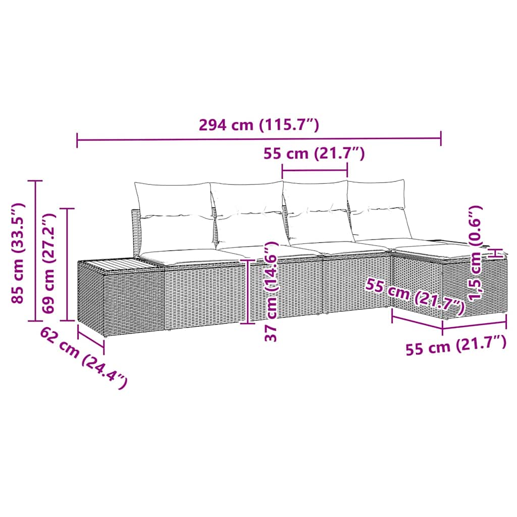 Set Divano da Giardino 5 pz Beige Poly Rattan