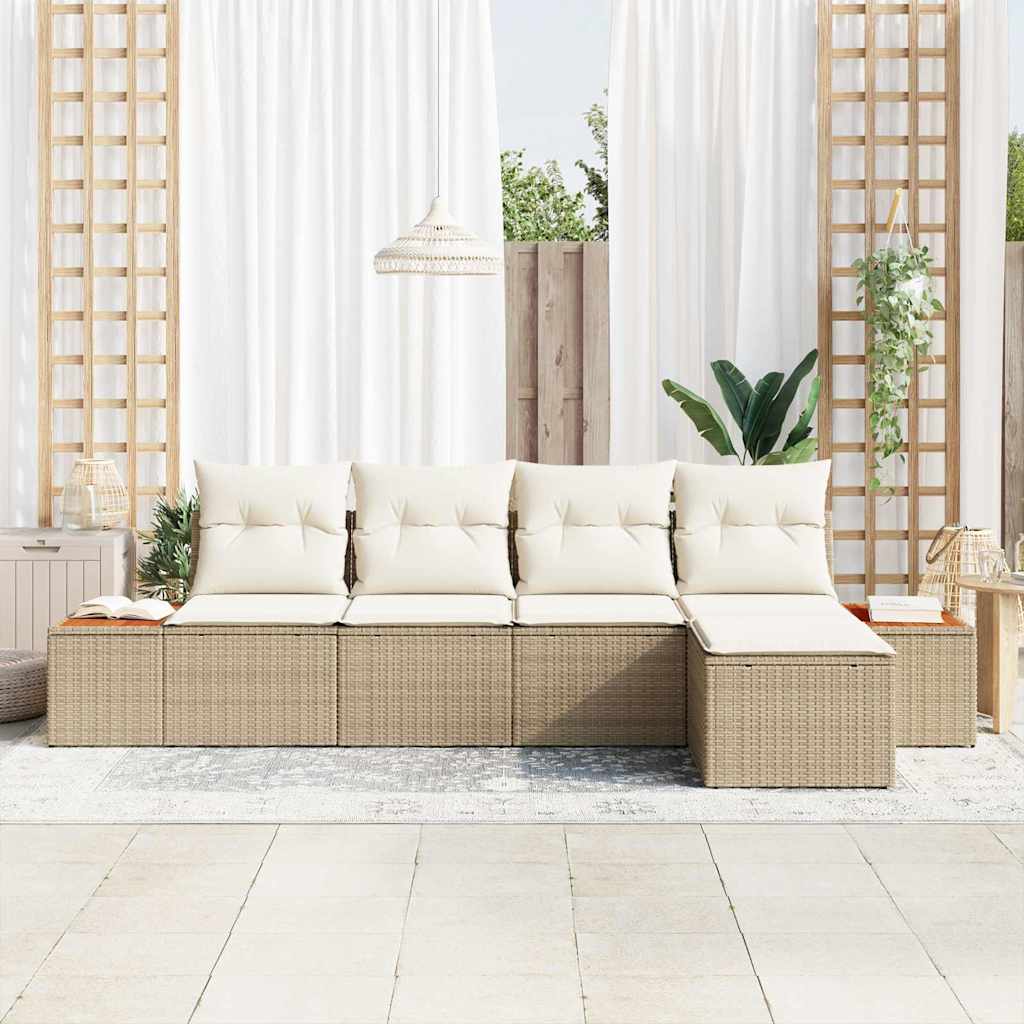 Set Divano da Giardino 5 pz Beige Poly Rattan