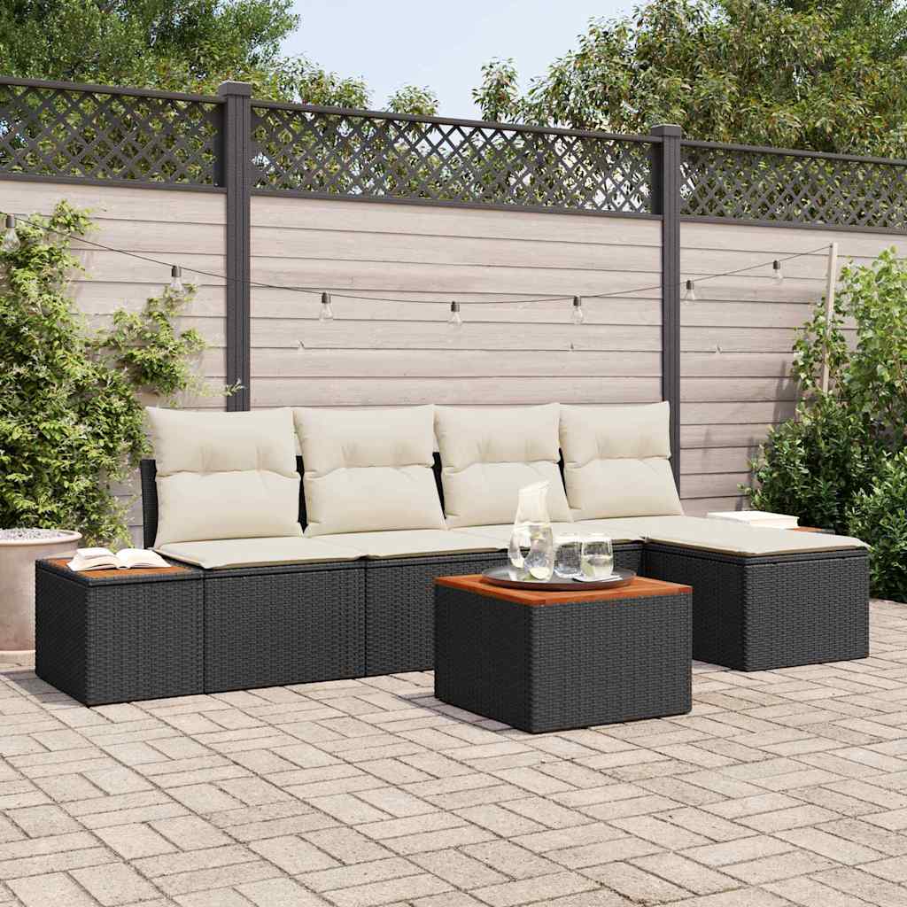 Set Divano da Giardino 6 pz Nero Poly Rattan