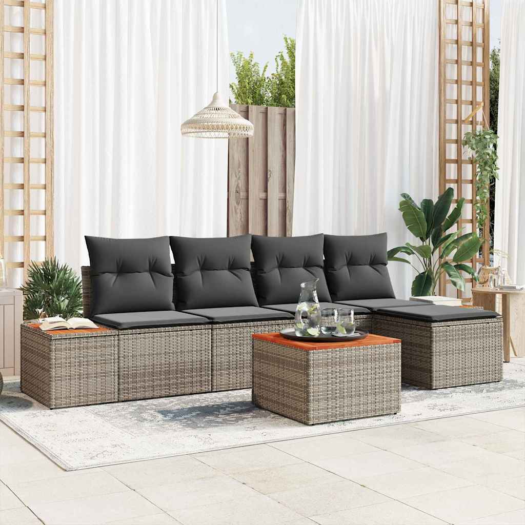 Set Divano da Giardino 6 pz Grigio Poly Rattan