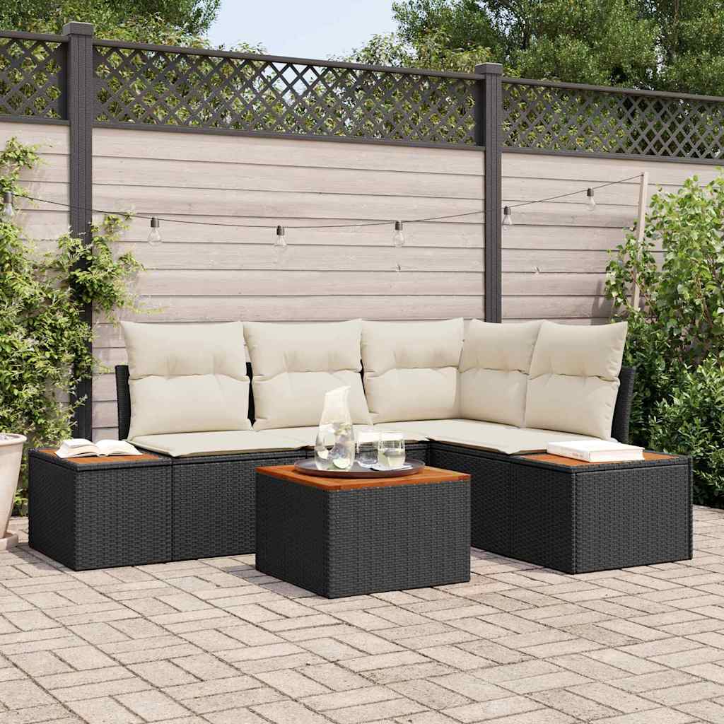 Set Divano da Giardino 5 pz Nero Poly Rattan