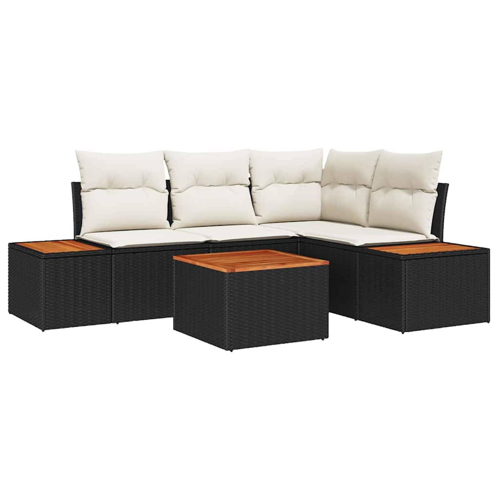 Set Divano da Giardino 5 pz Nero Poly Rattan