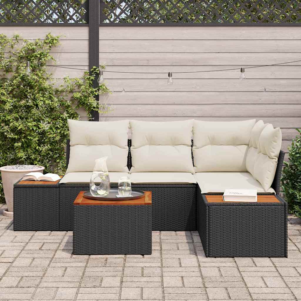 Set Divano da Giardino 5 pz Nero Poly Rattan