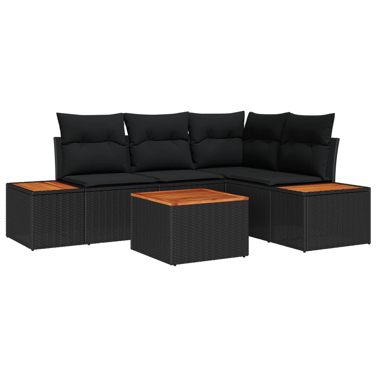 Set Divano da Giardino 5 pz Nero Poly Rattan