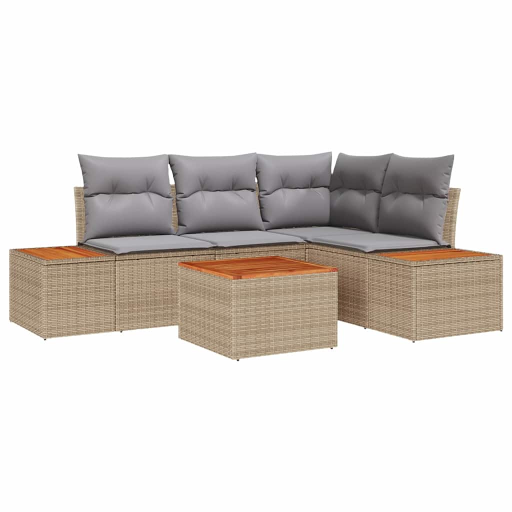 Set Divano da Giardino 5 pz Beige Poly Rattan