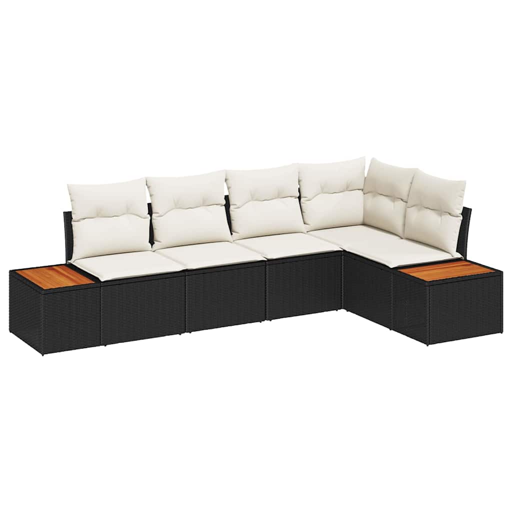 Set Divano da Giardino 5 pz Nero Poly Rattan