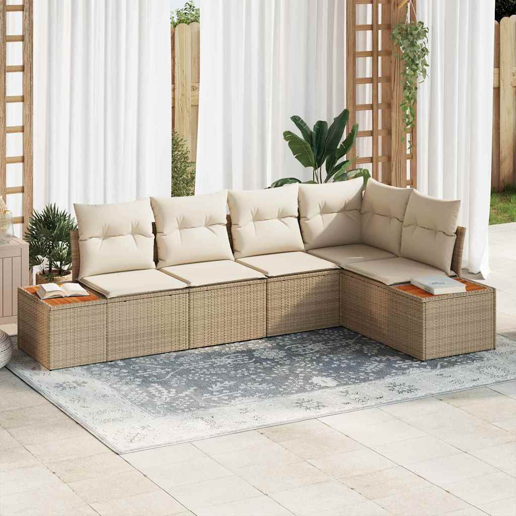 Set Divano da Giardino 5 pz Beige Poly Rattan