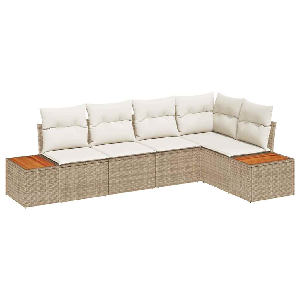 Set Divano da Giardino 5 pz Beige Poly Rattan