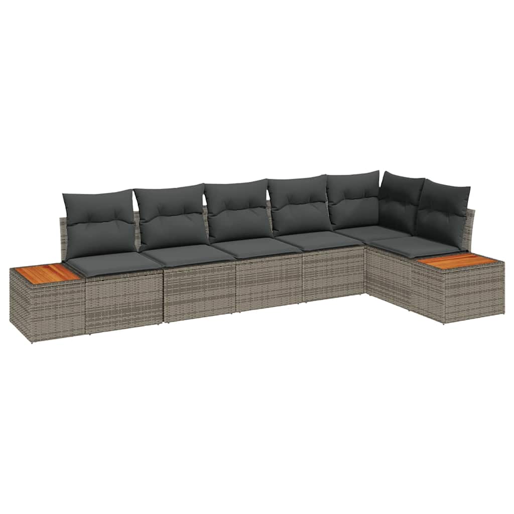 Set Divano da Giardino 6 pz Grigio Poly Rattan