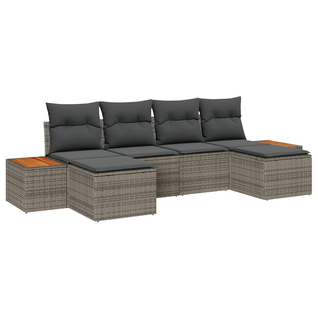 Set Divano da Giardino 6 pz Grigio polyrattan