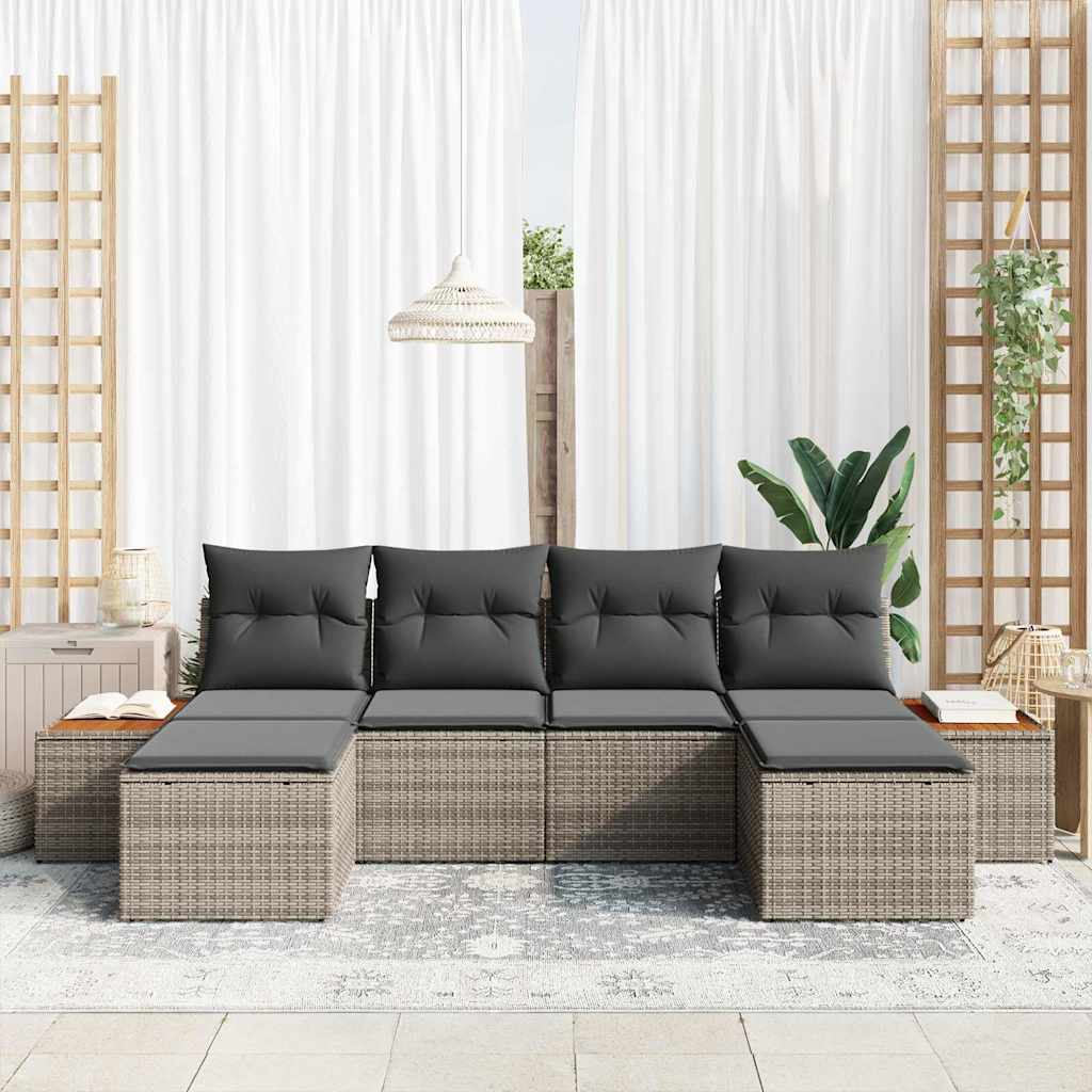 Set Divano da Giardino 6 pz Grigio polyrattan