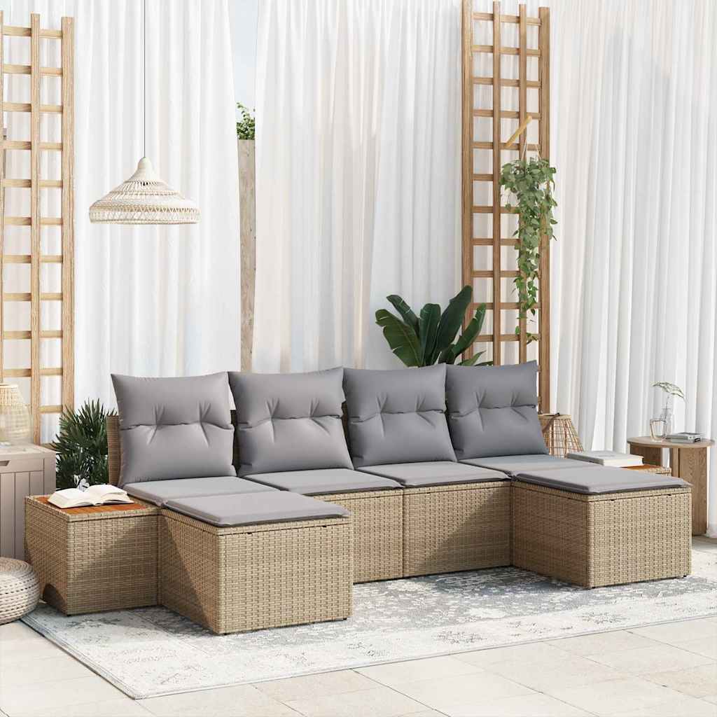 Set Divano da Giardino 6 pz Beige polyrattan