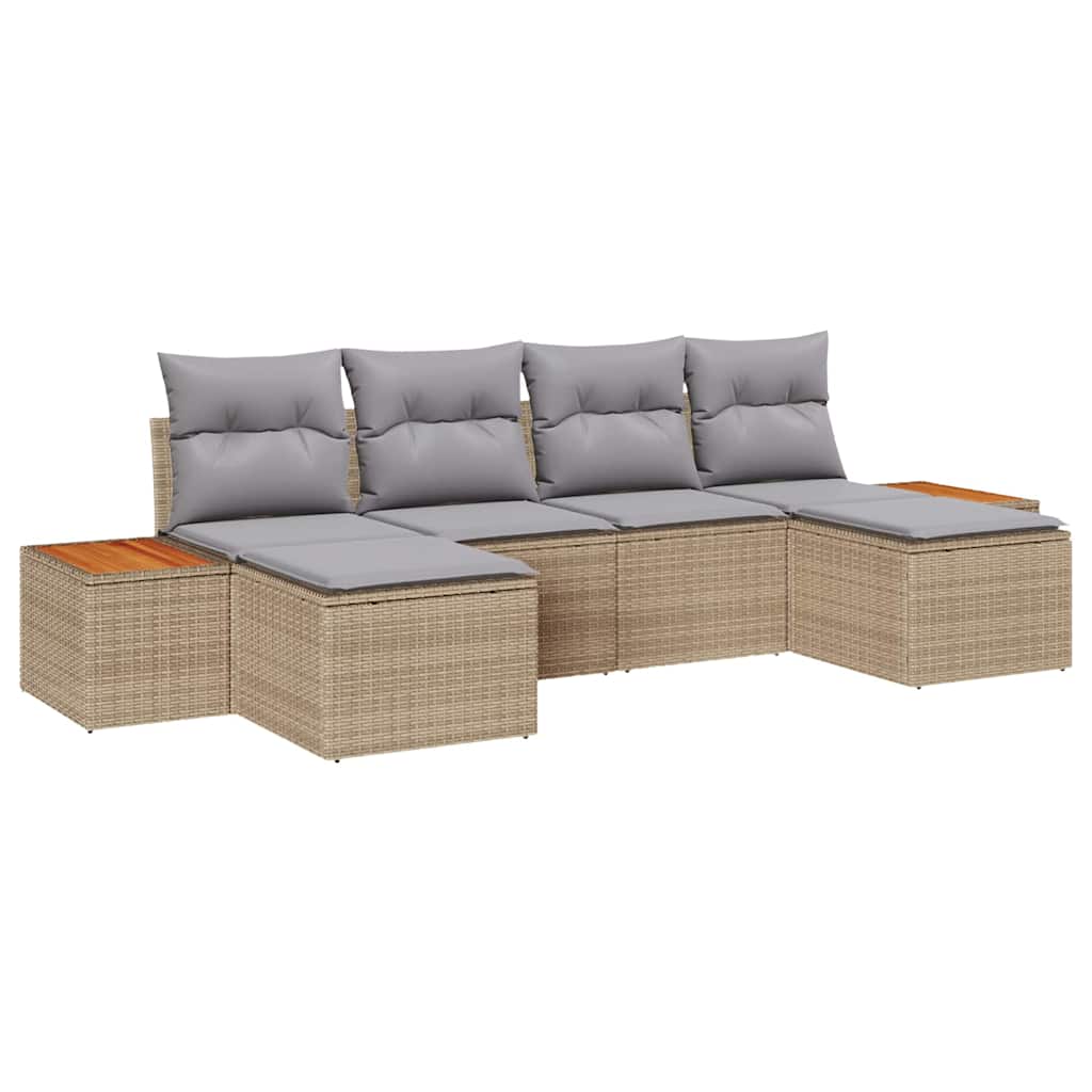 Set Divano da Giardino 6 pz Beige polyrattan