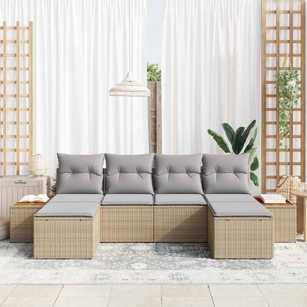 Set Divano da Giardino 6 pz Beige polyrattan