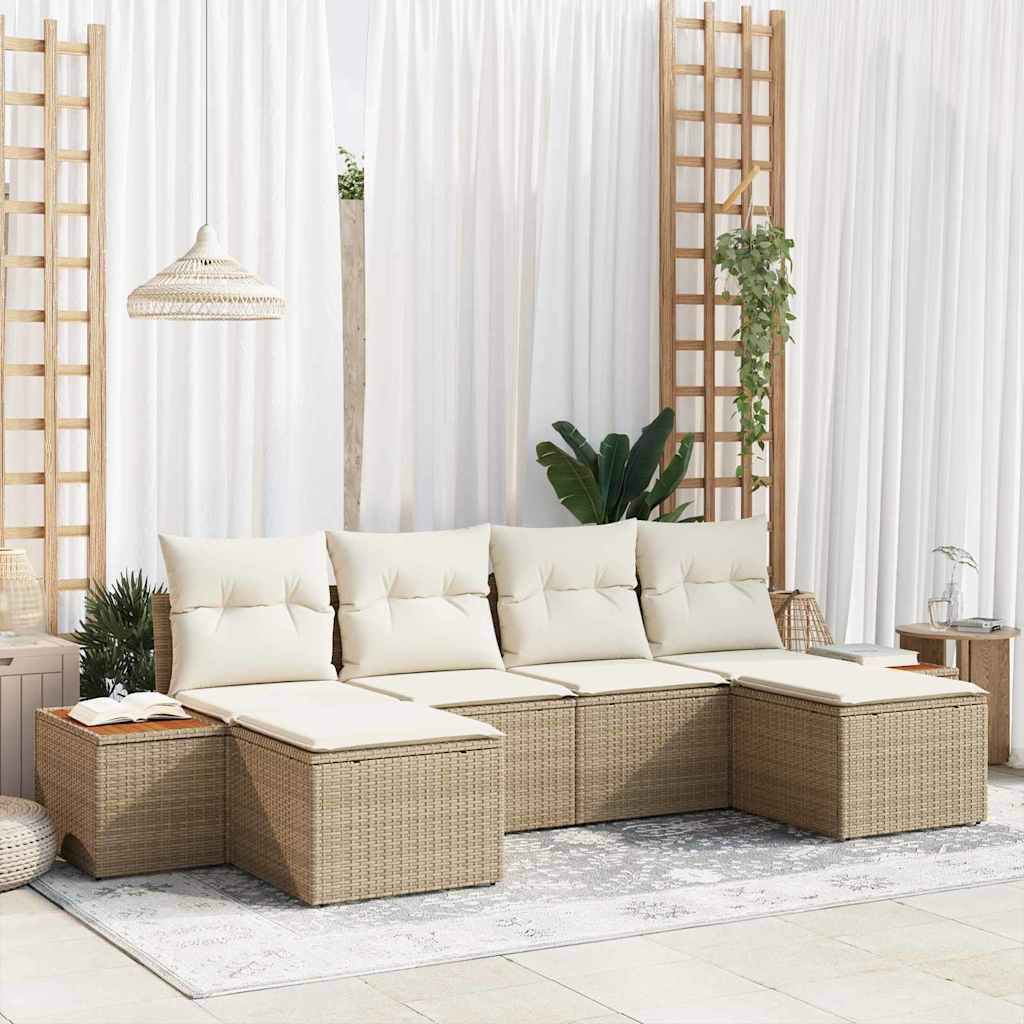 Set Divano da Giardino 6 pz Beige polyrattan
