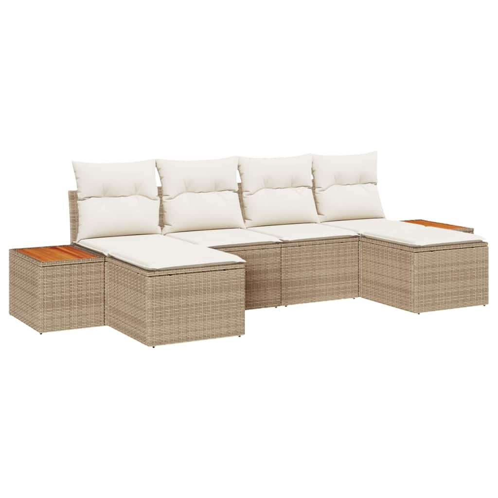 Set Divano da Giardino 6 pz Beige polyrattan