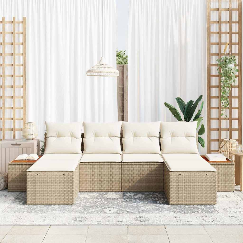 Set Divano da Giardino 6 pz Beige polyrattan
