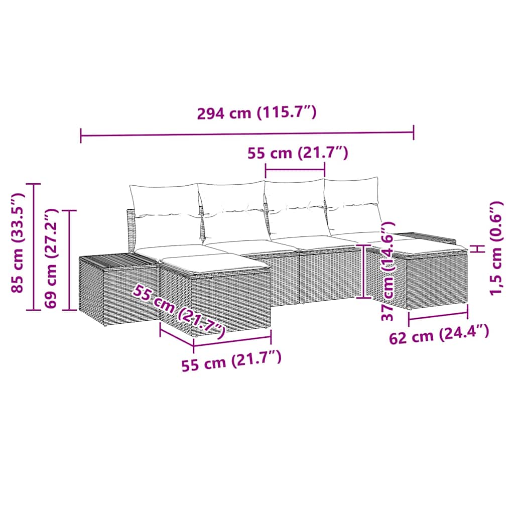 Set Divano da Giardino 6 pz Beige polyrattan