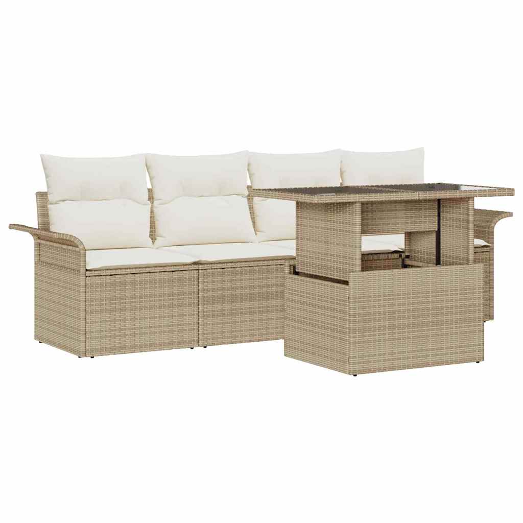 Set Divano da Giardino 5 pz Beige polyrattan