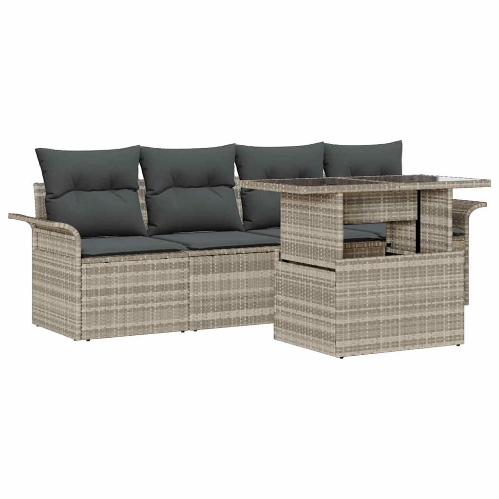 Set Divano da Giardino 5 pz Grigio chiaro polyrattan