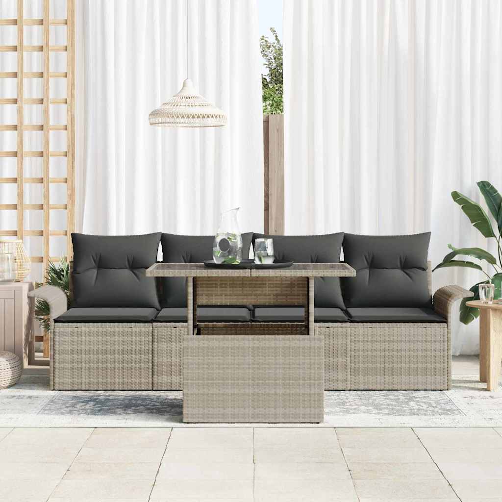 Set Divano da Giardino 5 pz Grigio chiaro polyrattan