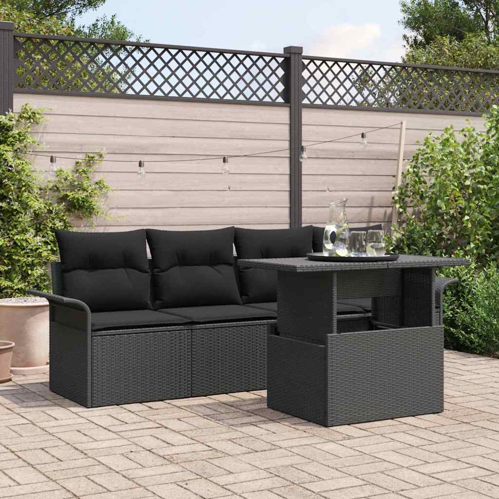 Set Divano da Giardino 5 pz Nero polyrattan