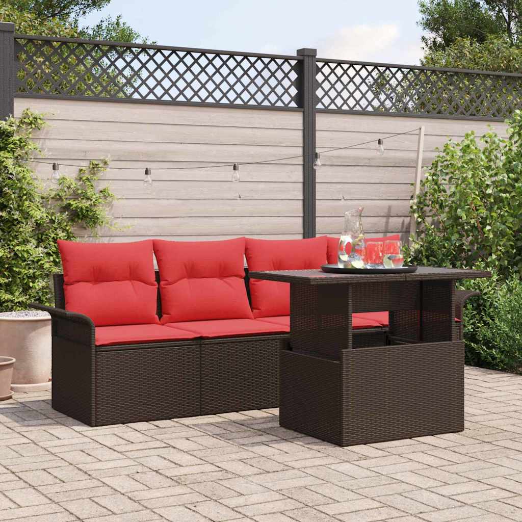 Set Divano da Giardino 5 pz Marrone polyrattan