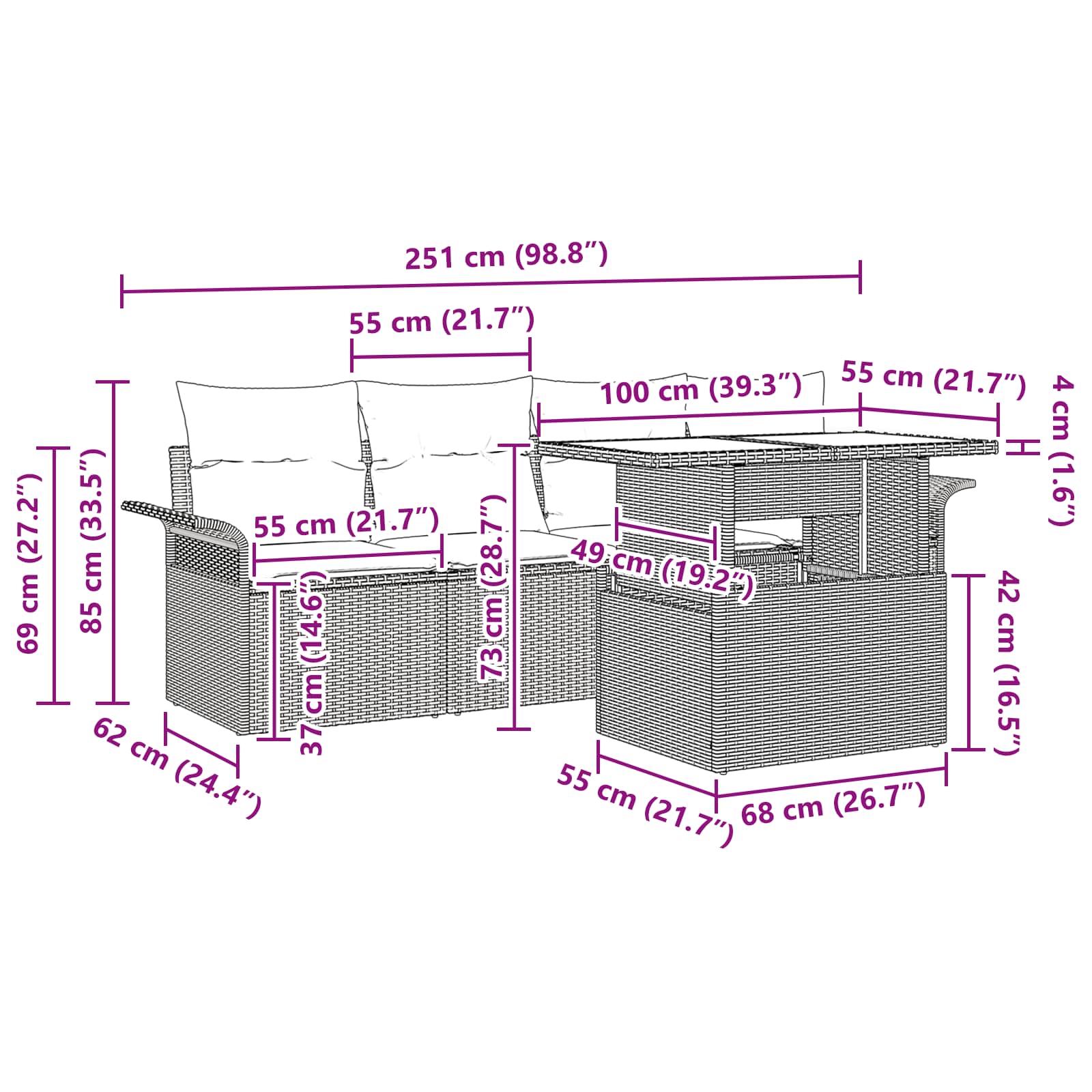 Set Divano da Giardino 5 pz Marrone polyrattan
