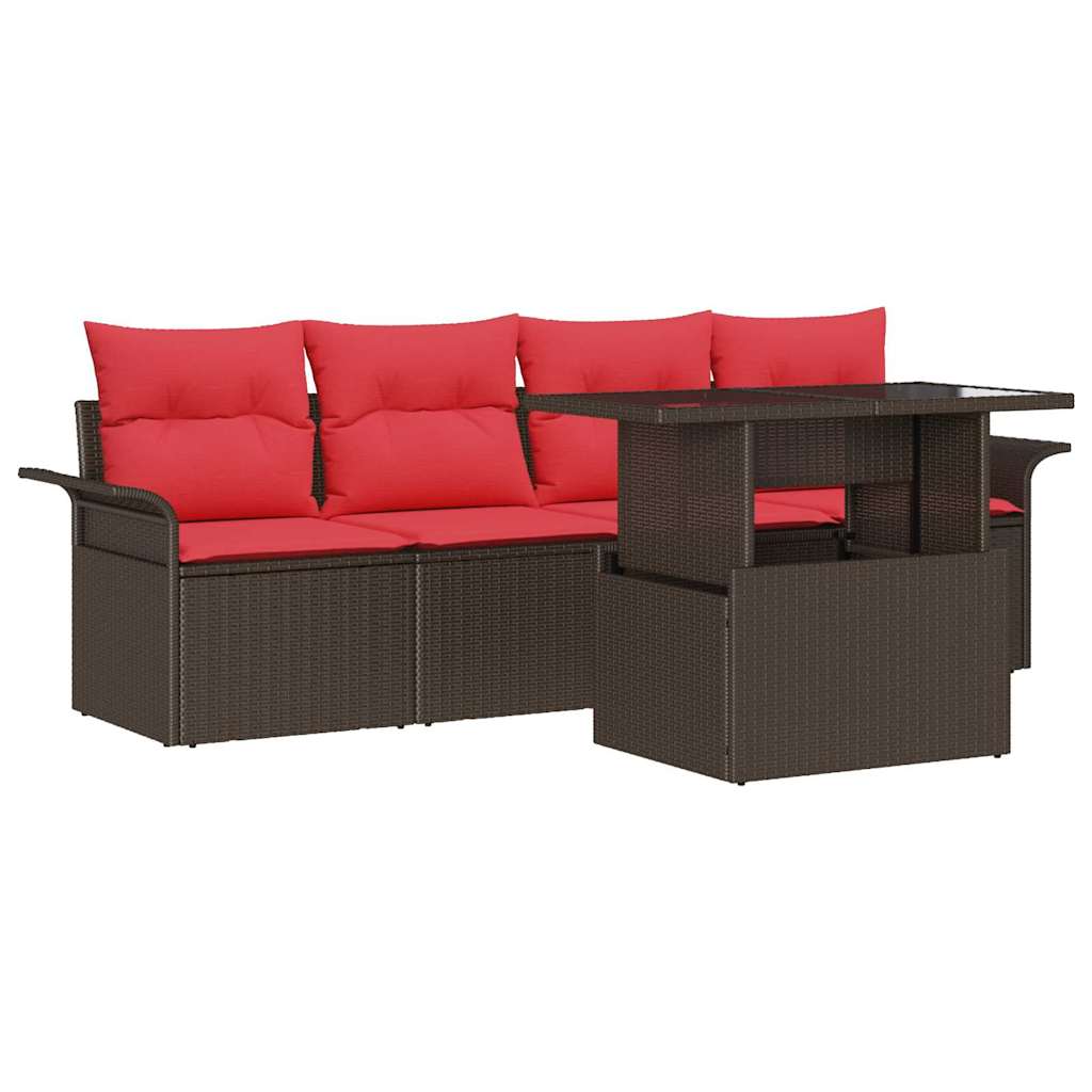 Set Divano da Giardino 5 pz Marrone polyrattan