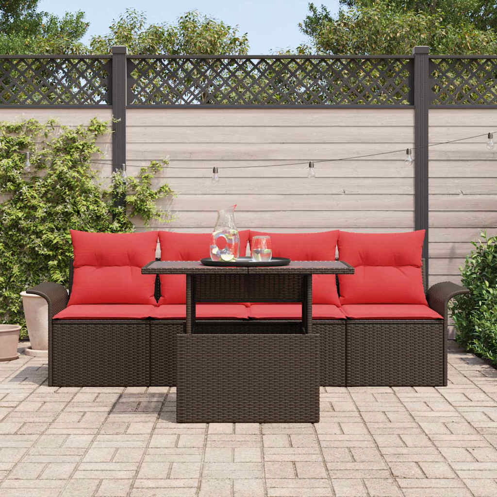 Set Divano da Giardino 5 pz Marrone polyrattan
