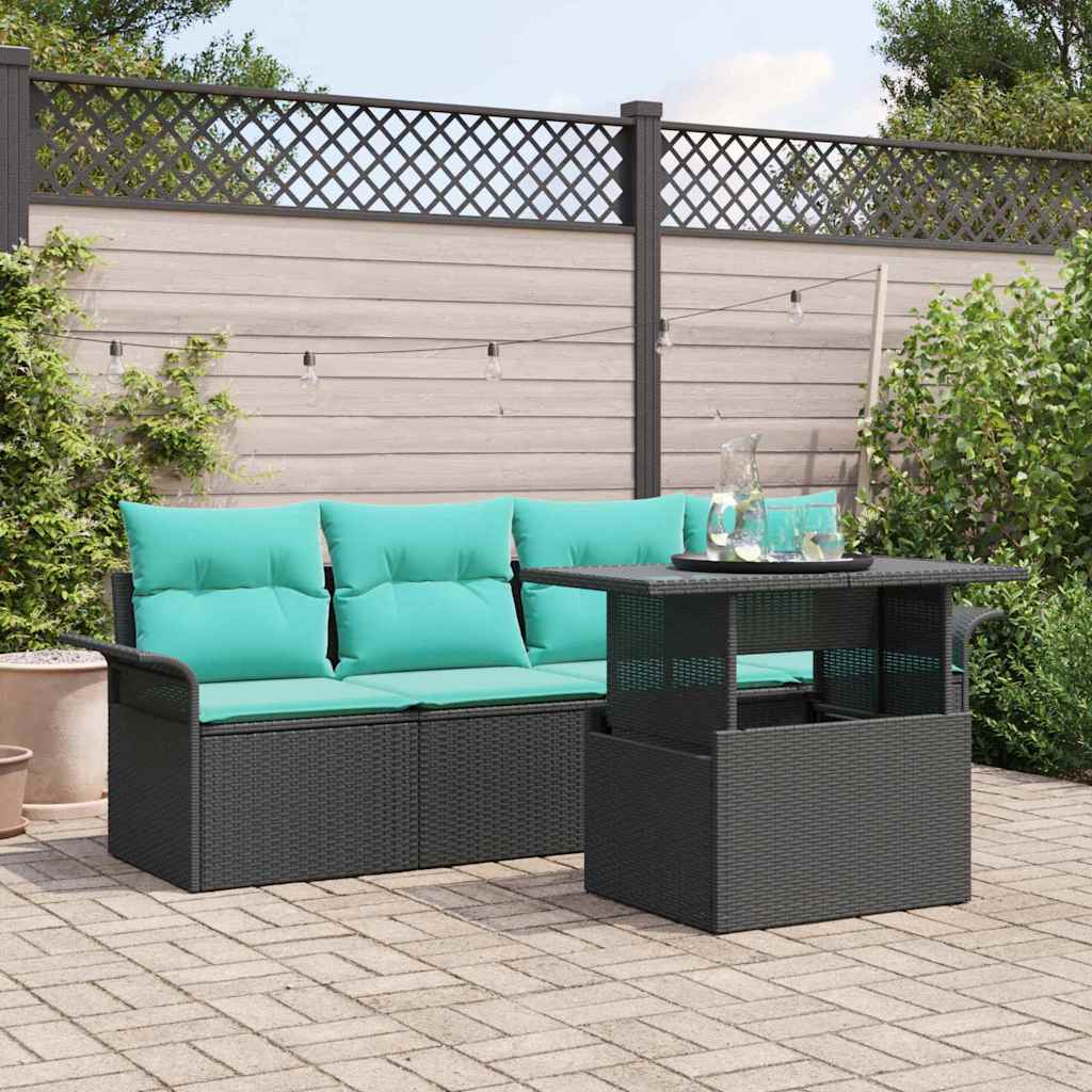 Set Divano da Giardino 5 pz Nero polyrattan