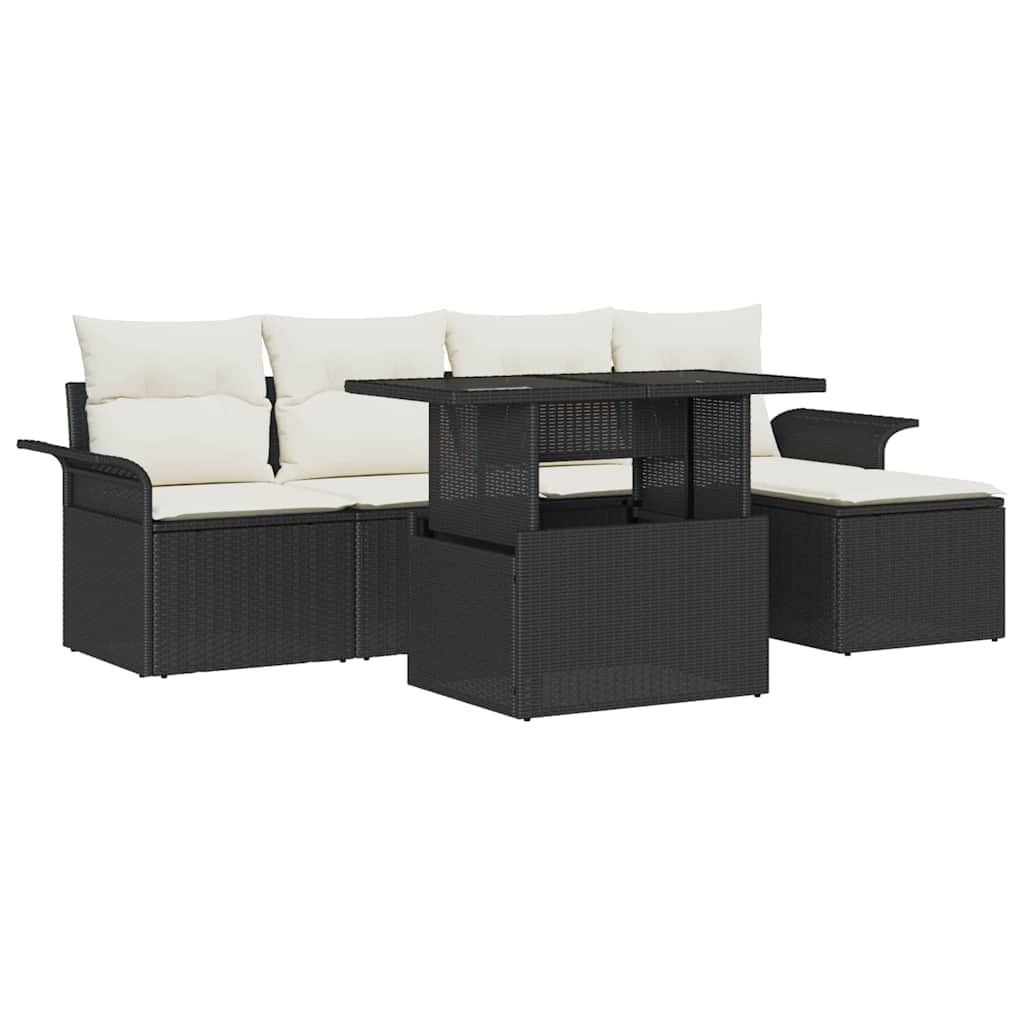 Set Divano da Giardino 6 pz Nero polyrattan